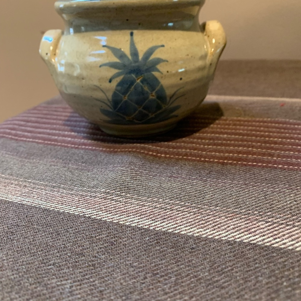 Ceramic Pot with Blue Pineapple Design